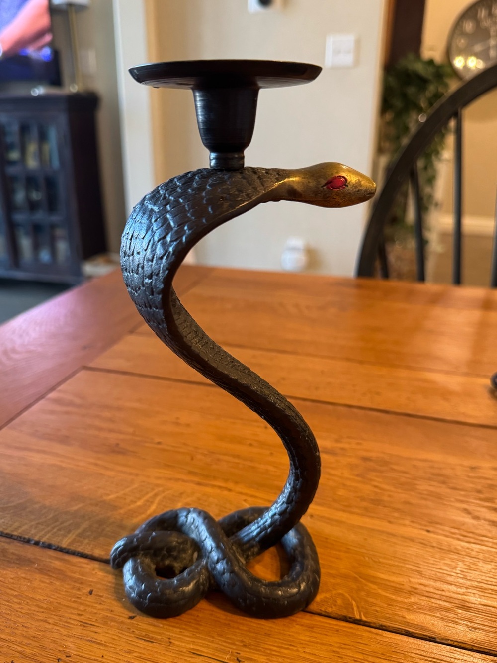 Vintage Brass and Iron Heavy Cobra Candle Holder